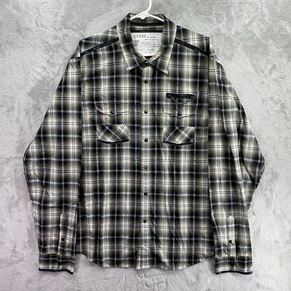 GUESS Men Shirt Eighty Eight Plaid Button Up Long Sleeve Western Multicolor 2XL